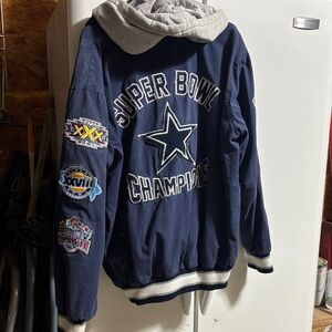 Men's Vintage NFL Dallas Cowboys Navy 'Super Bowl Champions' Jacket with Hood XL